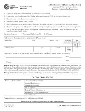 Fillable Online Addendum to Td (Tetanus, Diphtheria) Fax Email Print ...