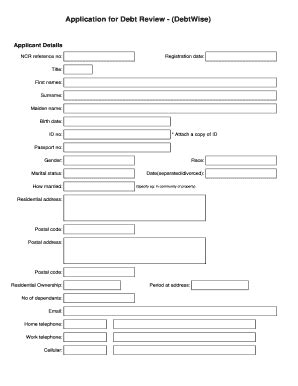 Fillable Online Application for Debt Review - DebtWise Fax Email Print ...