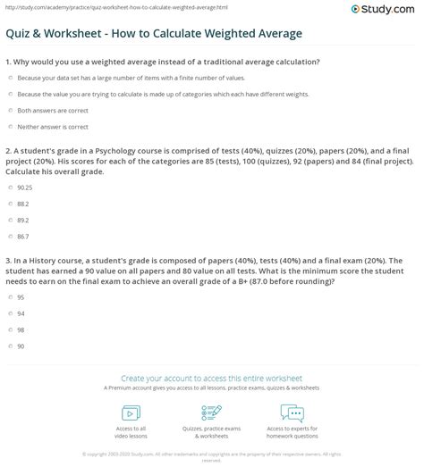 Weighted Averages Worksheet - Printable Word Searches