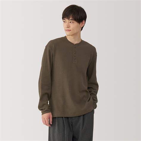 Men's Waffle Henley Neck Long Sleeves T-Shirt | 無印良品 MUJI