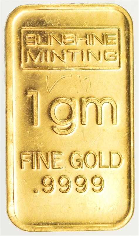 1 Gram Solid .9999 Fine Gold Bar - Sunshine Minting | Property Room