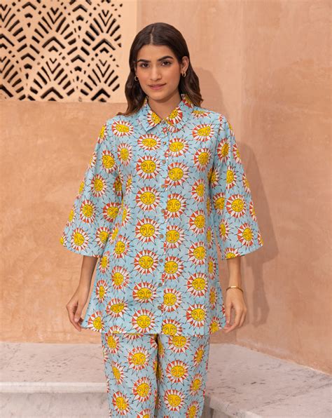 SunBurn Co-ord Set | Hand-Block Printed Cotton PJs | Phutari