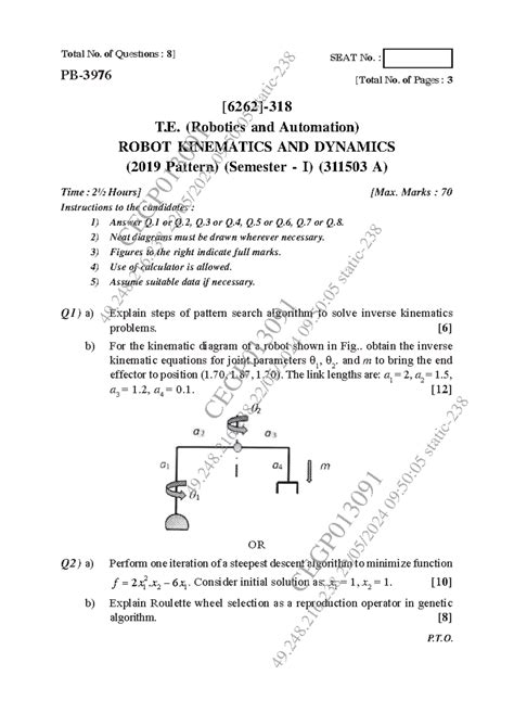 Robotics and Automation (311503 A) - Question Paper (May Jun 2024 ...