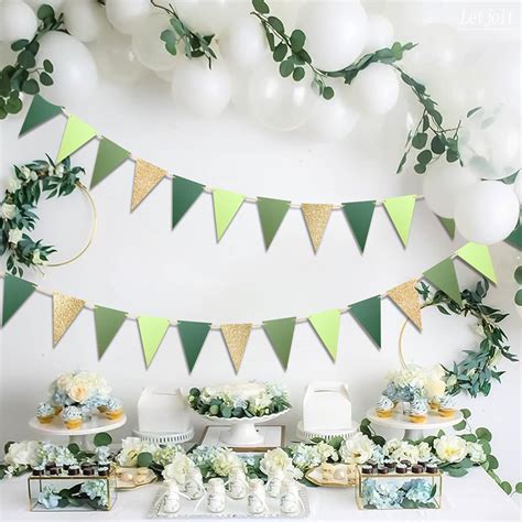 Buy Gold Green Triangle Banner Decoration Greenery Party Supplies ...