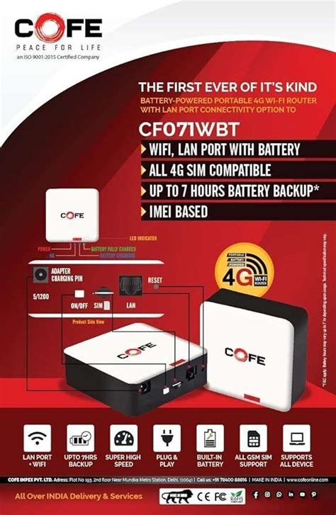COFE 4G Internet WiFi Device with Internal Range 100 mtr 4G Router 2.4 ...
