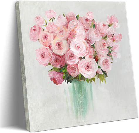 Framed Pink Flowers Canvas Prints Wall Art Roses in Vase Wall Decor ...