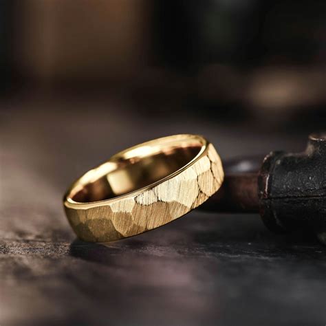 Hammered Gold Mens Wedding Band 10mm Hammered Gold Men's Wedding Rings