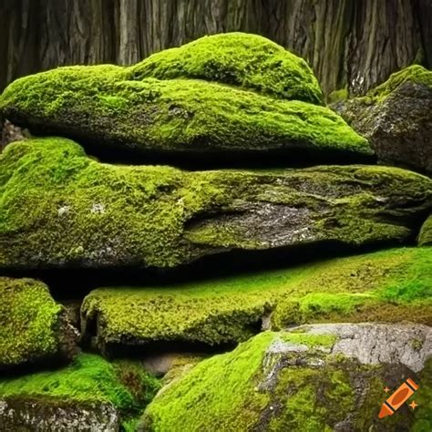 Moss-covered rocks on Craiyon