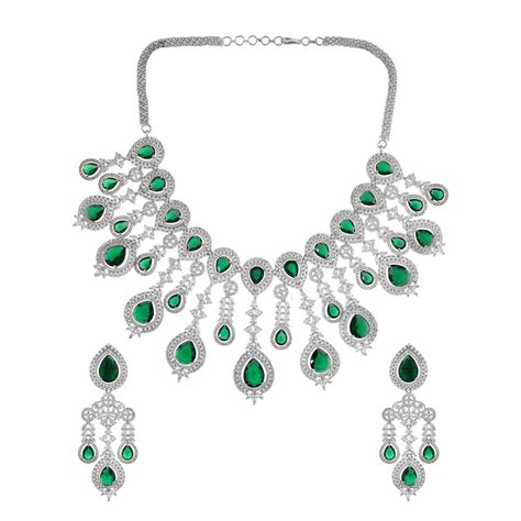 Sparkling Elegance Emerald Green Statement American Diamond Necklace S ...