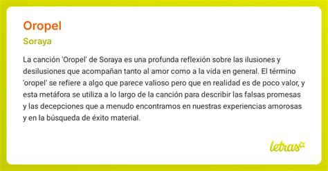 Significado de la canción OROPEL (Soraya) - LETRAS.COM