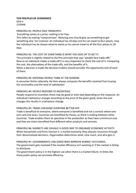 TEN Priciples OF Economics - TEN PRICIPLES OF ECONOMICS DIYA H 2150448 ...