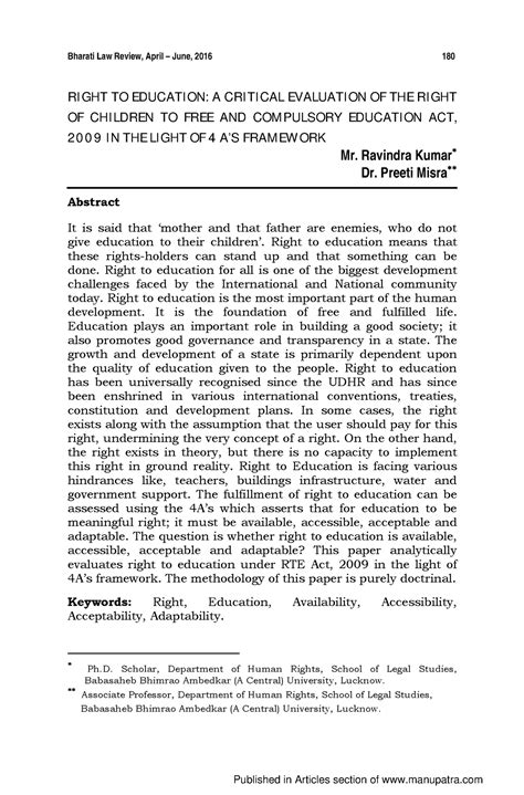 Right TO Education - RI GHT TO EDUCATI ON: A CRI TI CAL EVALUATI ON OF ...