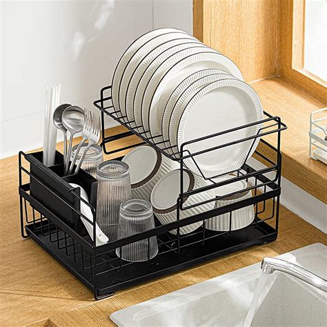 SUNFICON Dish Drainer Detachable Kitchen Drying Dish Rack Dual Layers ...
