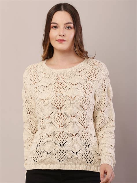 Cotton Full Sleeve with Round Neck Cream Sweater – NoBarr