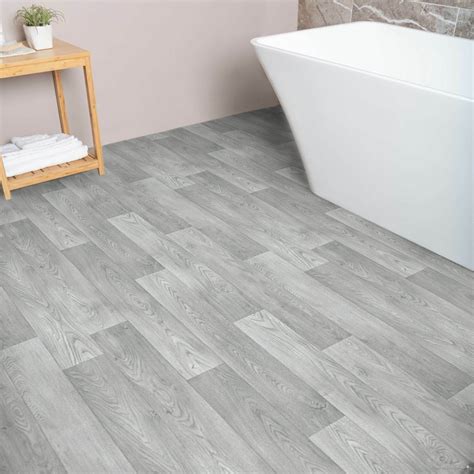 Grey Wood Effect Sheet Vinyl Flooring Lino in Random Plank Pattern for ...