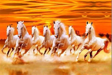 ''vastu Poster'' White 7 Horse vastu Painting, beautiful Seven Horse ...