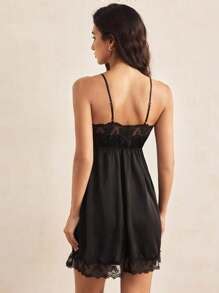 Charlaine Contrast Lace Satin Slip Pajama Nightdress Luxeloungewear ...