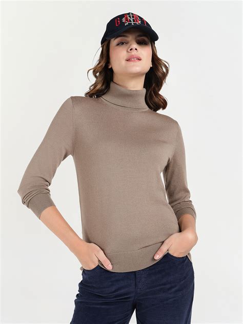 Shop Gant Women Beige Solid Turtle Neck Sweater - GANT India