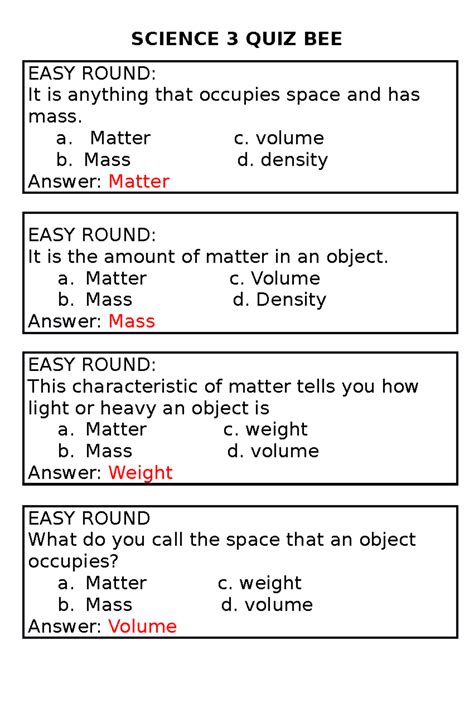 QUIZ - sciecne - SCIENCE 3 QUIZ BEE EASY ROUND: It is anything that ...