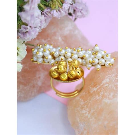 Buy I Jewels Gold Plated Ethnic Adjustable Brass Ring Embellished with ...