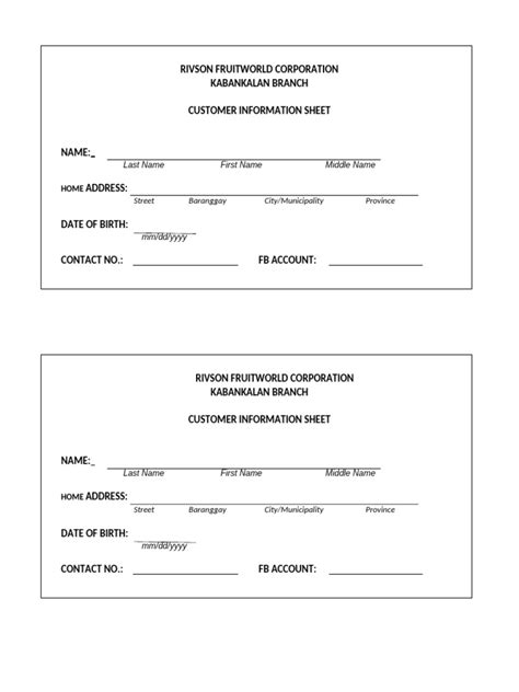 Customer Information Sheet Example 的图像结果