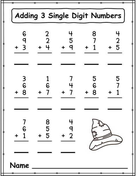 Image result for Adding 3 Single Digit Numbers Worksheet