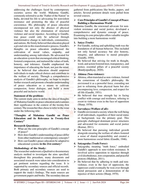 Thoughts of Mahatma Gandhi on Peace Education and its Relevance in ...