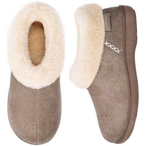EverFoams Women's Micro Suede Memory Foam Winter Slippers with Faux Fur ...