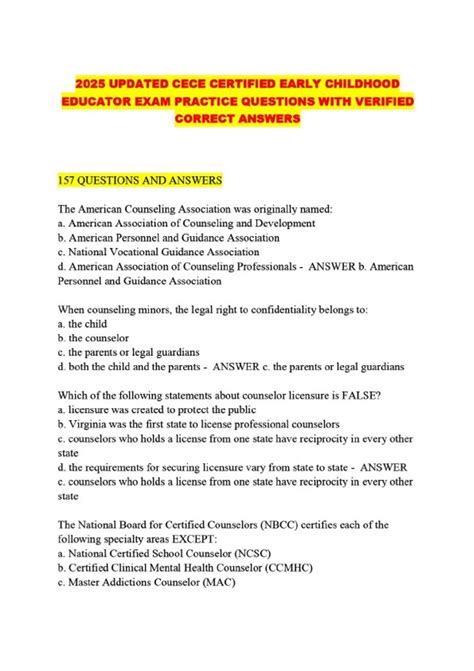 2025 UPDATED CECE CERTIFIED EARLY CHILDHOOD EDUCATOR EXAM PRACTICE ...