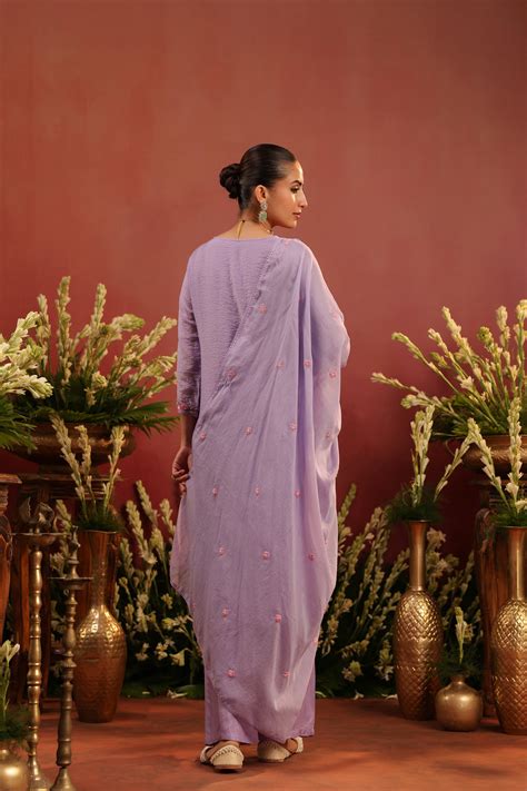 Lavender Mul Chanderi Floral Embroidered Straight Suit Set – SCAKHI