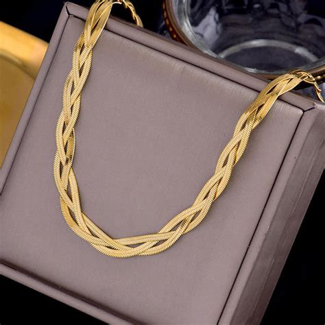 Anti-Tarnish Stainless Steel Gold-Plated Thick Snake Chain Triple Stra ...