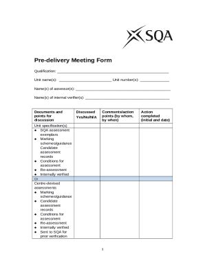 Pre-delivery Meeting - sqa.org.uk Doc Template | pdfFiller