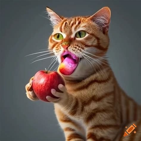 Ginger cat eating an apple on Craiyon