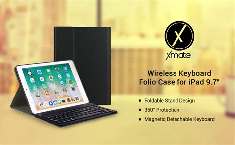 Xmate Smart Foldable Folio Case with Wireless Keyboard for iPad 9.7 ...