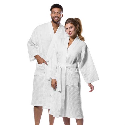 Pure Cotton Unisex Waffle Bathrobe - White - Waffle Design | Enchant Home