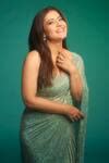 Buy Green Net Embroidery, Gleaming Jewel Embellished Pre-stitched Saree ...