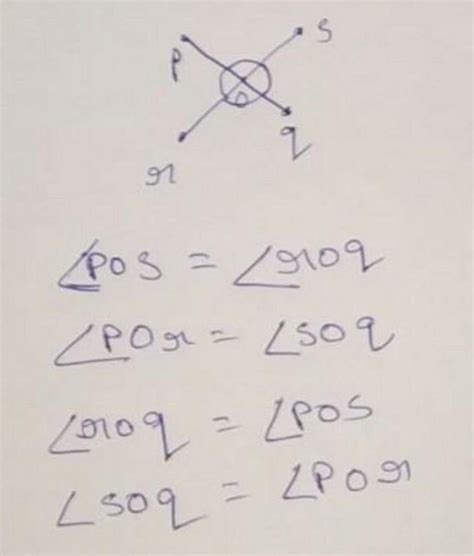 Line segments PQ and RS intersect each other at point O. Name pairs of ...