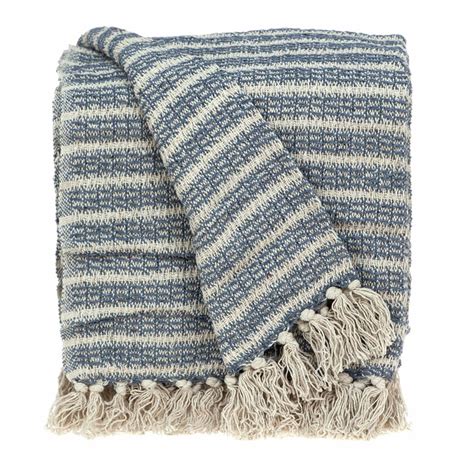 Blue and Beige Woven Handloom Throw with Tassels - Bed Bath & Beyond ...