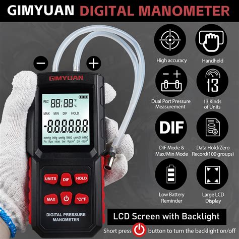 HVAC Measurement Tool Digital Manometer Gas Pressure Tester - Dual-Port ...