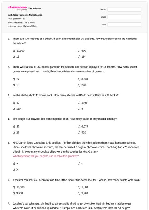 50+ Math Word Problems worksheets for Class 3 on Wayground | Free ...