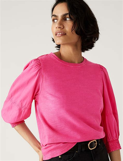Buy Pure Cotton Crew Neck Volume Sleeve Top at Marks & Spencer