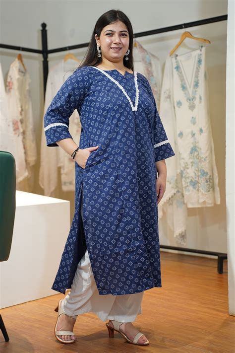 Buy Plus Size Neel Gul A-line Cotton Kurta | Apella - The XS to 10XL Store