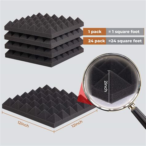 Buy 24 Pack-12 x 12 x 2 Inches Pyramid Designed Acoustic Foam Panels ...