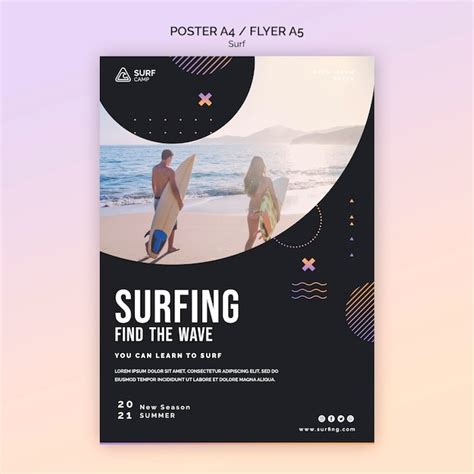 Affiche de cours de surf avec photo | PSD Gratuite