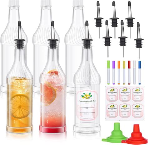 Amazon.com: Dandat 6 Packs 800ml Plastic Empty Syrup Bottles with Lids ...