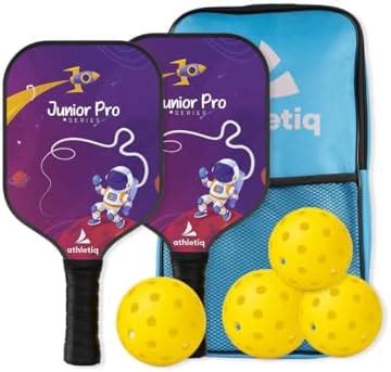 Athletiq 12mm Pickleball 2 Racket with 4 Balls & Cover | JuniorPro Kids ...