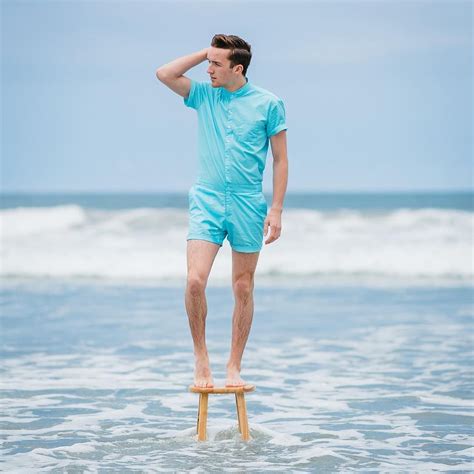 Light Blue Male Romper. Fitted Mens Rompers | Mens romper, Mens fashion ...
