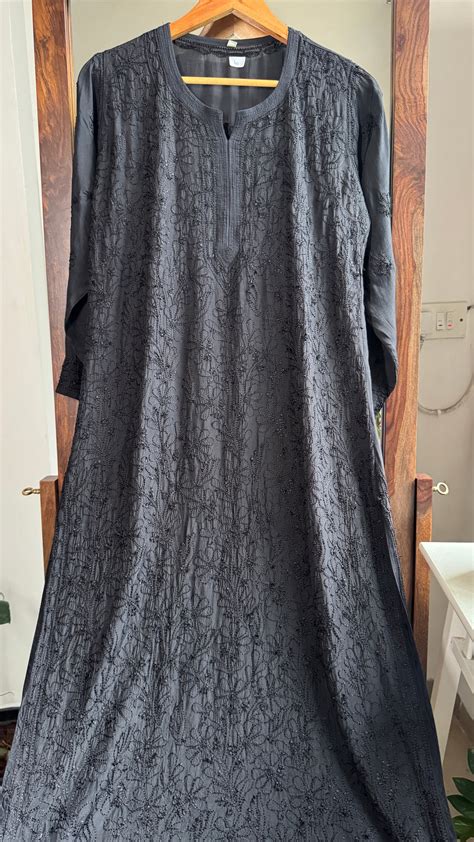 Muslin Chikankari Kurti - Black - ARIAA CHIKANKARI - BERRY Collection