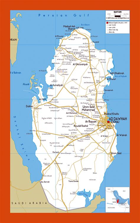 Road map of Qatar | Maps of Qatar | Maps of Asia | GIF map | Maps of the World in GIF format ...
