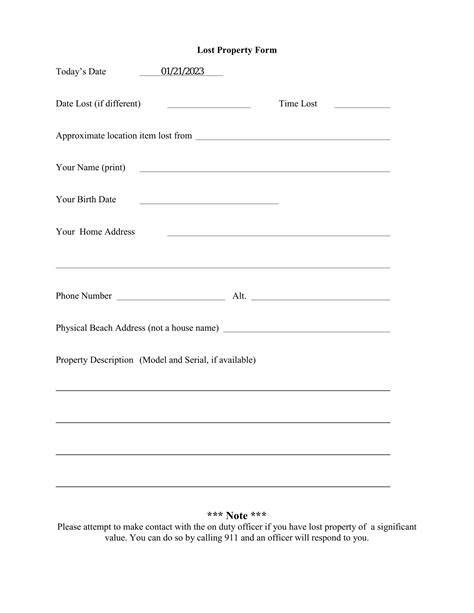 Lost And Found Property Form Template
